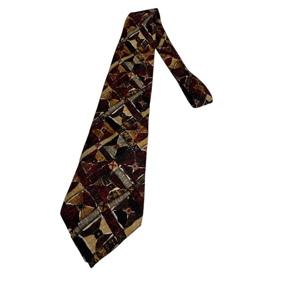 Ermenegildo Zegna Silk Geometric Pattern Tie Multicolor Red Yellow Brown Menswea - Picture 2 of 8
